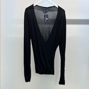 Magaschoni Black Deep V-Neck Wrap Front Long Sleeve Top